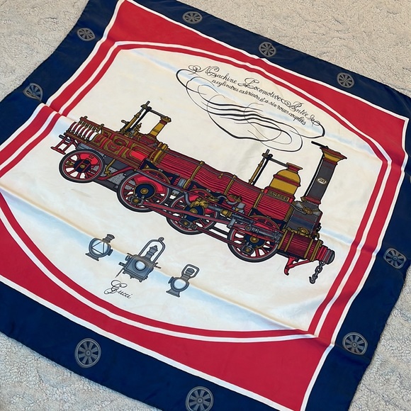 Vintage Gucci Locomotive Print Silk Scarf - Picture 6 of 7